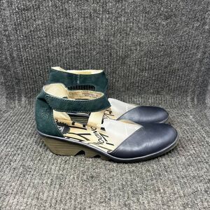 Fly London Pats801FLY Ankle Strap Wedge Sandals Blue Leather Womens 41 / 9.5 US